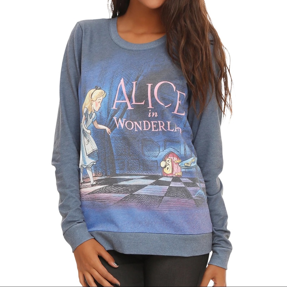 Disney Alice Longsleeve Shirt In Wonderland Heather Blue Pullover Top‎ XL